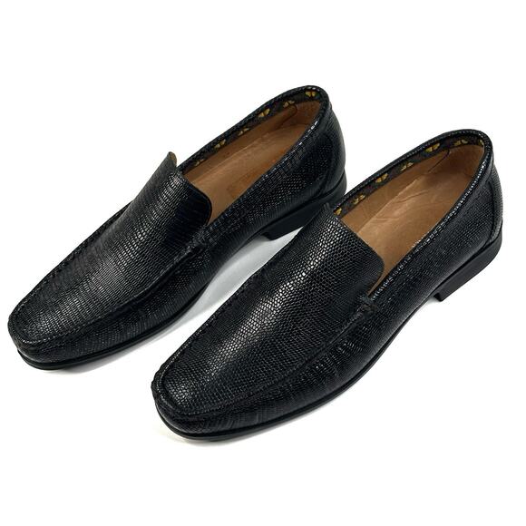 Donald Pliner Reuben 82 Black Lizard Embossed Leather Loafers Mens 10M New $295 - Picture 1 of 10